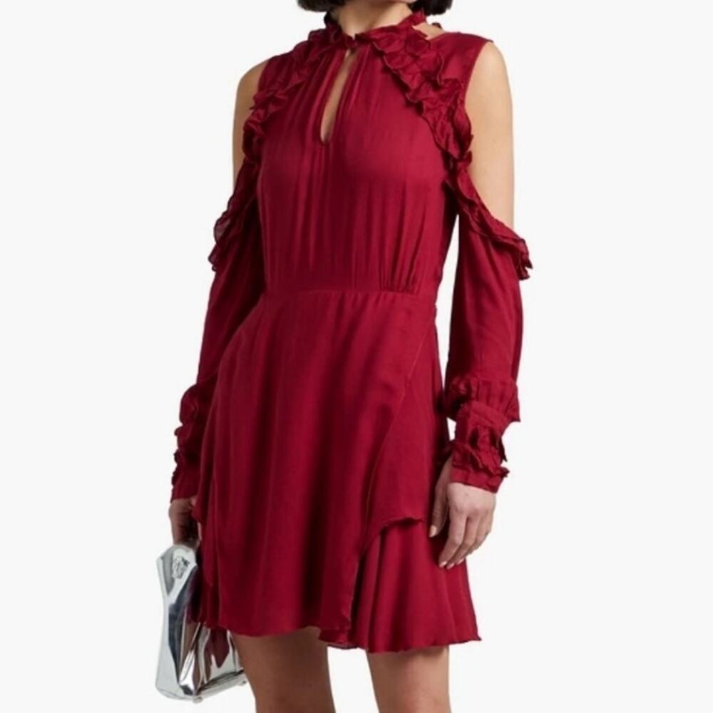 IRO Hanie Ruffle Cold Shoulder Mini Dress Red Women's Size 34 (US 2) NWT